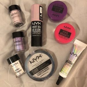 Halloween unicorn wig, horn, and NYX beauty bundle